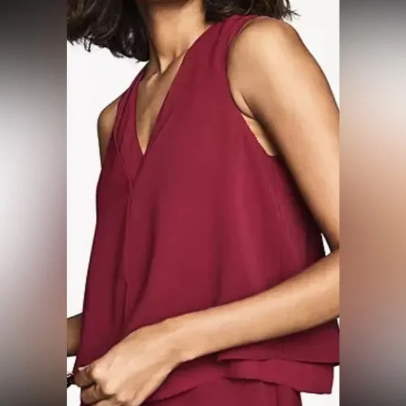 Reiss Viola Sheer Layered Midi Dress, Berry Size 10 US NWT